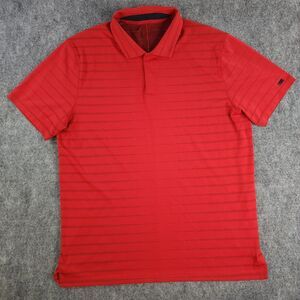 Nike Tiger Woods Polo Large Red Striped‎ Performance Golf Short Sleeve Stretch